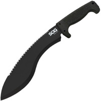 Sog Sogfari Kukri Machete Mc11-N - Hardcased Black 12"""" Blade W/ Saw Back, Rubber Handle, Nylon Sheath, Black