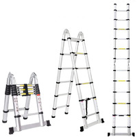Jiahe12.5Ft/3.8M Aluminum Telescoping Extension Ladder Portable Multi-Purpose Folding A-Frame Ladder With Hinges(12.5Ft In Straight Line And 6.25Ft In A-Frame)
