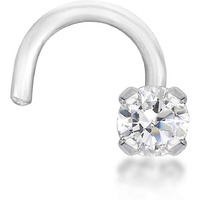 Lavari Jewelers 22 Gauge Curved Stud Nose Ring For Women I 0.05 Carat Diamond Nose Ring For Her I 14K White Gold Unisex Stud I 2.4 Mm Hypoallergenic Nostril Piercing Jewelry I 22G Body Piercing