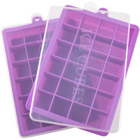 Ice Cube Tray, Silicone Square Ice Trays Easy Release Stackable Ice Cube Mold With Removable Lid, 24 Cavity (2 Pack, Purple)