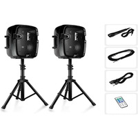 Pyle Powered Pa Speaker System Active & Passive Bluetooth Loudspeakers Kit With 8 Inch Speakers, Wired Microphone, Mp3/Usb/Sd/Aux Readers, Speaker Stands- Pyle Pphp849Kt.5,Black
