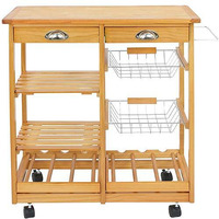 Homgarden Wood Rolling Kitchen Island Storage Cart Dining Trolley Microwave Cart W/Drawer Shelves Basket Stand Counter Top Table