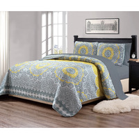 Linen Plus 7Pc King Over Size Quilted Bedspread With Sheet Set Floral Medallion Yellow Coastal Plain/Gray New