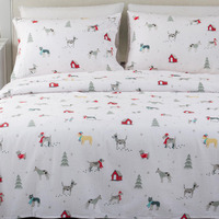 Great Bay Home Christmas Flannel Sheet Set Queen Size - 100% Turkish Cotton, Double-Brushed, Winter Bed Sheets - Ultra-Soft, Cozy, 4-Piece Christmas Bedding Set (Pups In The Snow)
