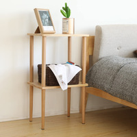 Exilot Solid Wood Side Table, 2-Tier End Table With Storage Shelves, Tall Nightstand Bedside Table For Living Room Bedroom Office No-Tool Assembly
