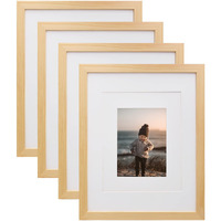 Kinlink 11X14 Picture Frames Natural Wood Frames With Acrylic Plexiglass For Pictures 5X7/8X10 With Mat Or 11X14 Without Mat, Tabletop And Wall Mounting Display, Set Of 4