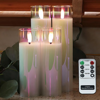 Rhytsing Glass Battery Operated Led Candles, White Slim Flameless Candles With Remote, Warm White Light, 8 Batteries Included - D 2 - Set Of 4 (Pearlescent)
