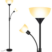 Floor Lamp, Standing Lamp, 9W Led Torchiere Floor Lamp With 4W Adjustable Reading Lamp, 3000K Energy-Saving Led Bulbs, 3 Way Switch, 50,000Hrs Lifespan, Floor Lamps For Bedroom, Living Room, Office