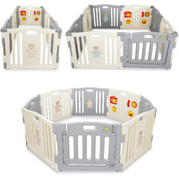 Kidzone Grey - White Baby Interactive Playpen 8 Panel Safety Gate Children Play Center Child Activity Pen Astm Certified