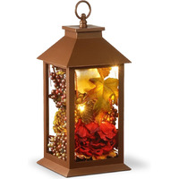 National Tree Company Harvest Lantern With Led Lights, Filled With Pumpkins, Leaves, Flowers, Berry Clusters, 12 Inches