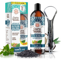 Gurunanda Advanced Oil Pulling With Tongue Scraper - Natural Alcohol-Free Mouthwash With Coconut Oil, Vitamins D & E For Healthy Teeth & Gums(8 Fl Oz)
