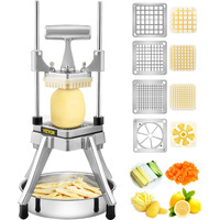 Vevor Commercial Vegetable Fruit Chopper, Stainless Steel French Fry Cutter W/ 4 Blades 1/4"" 3/8"" 1/2"", Vegetable Chopper Dicer W/Stainless Bowl, Heavy Duty Cutter For Potato Tomato Onion Mushroom
