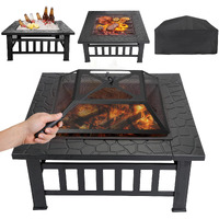 F2C 32 Inch Outdoor Fire Pit Square Fireplace Metal Wood Burning Stove W/Waterproof Cover Poker, Patio Backyard Travel Camping Bbq Wood Burning