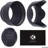 72Mm Set Of 2 Camera Lens Hoods And 1 Lens Cap - Rubber (Collapsible) + Tulip Flower - Sun Shade/Shield - Reduces Lens Flare And Glare - Blocks Excess Sunlight For Enhanced Photography And Video