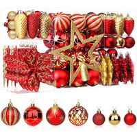 Shareconn 106Pcs Christmas Balls Ornaments Set, Colorful Shatterproof Plastic Decorative Baubles For Xmas Tree Decor Holiday Wedding Party Decoration With Hanging Hooks, Red & Gold