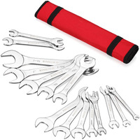 Rimkolo Super-Thin Open End Wrench Set, 16-Piece Sae & Metric 3/8"" To 1-1/4"" And 5.5Mm To 27Mm Chrome Vanadium Steel Wrench Set With Rolling Pouch