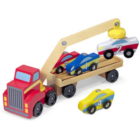 Melissa & Doug Magnetic Car Loader Wooden Toy Set With 4 Cars And 1 Semi-Trailer Truck