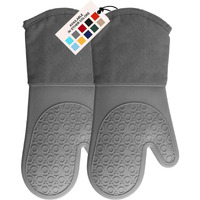 Homwe Silicone Oven Mitt, Oven Mitts With Quilted Liner, Heat Resistant Pot Holders, Slip Resistant Flexible Oven Gloves, Gray, 1 Pair, 13.7 Inch
