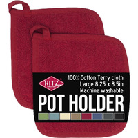 Ritz Terry Potholder & Hot Pad: Unparalleled Heat Resistant, Durable 100% Cotton - Ergonomically Designed For Optimal Grip - Easy-Care Machine Washable - Perfect For Your Kitchen - Paprika Red, 2-Pk
