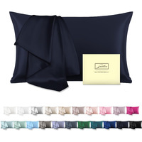 Natural Mulberry Silk Pillowcase For Hair And Skin Pillow Case With Hidden Zipper Soft Breathable Smooth Cooling Covers Sleeping(Navy Blue,Standard,1Pcs)