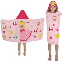 Franco Super Mario Girl Princess Peach Kids Super Soft Bath/Pool/Beach Soft Cotton Terry Hooded Towel Wrap, 24 In X 50 In, (Officially Licensed Product)