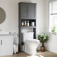 Shintenchi Over The Toilet Storage Cabinet, Bathroom Above The Toilet Rack, Bathroom Adjustable Shelf Organizer With Open Bottom Bar And Anti-Tip Device, Gray