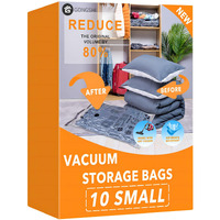 10 Small Vacuum Storage Bags, Space Saver Sealer Compression Bags For Blankets, Comforters, Pillows, Clothes Storage