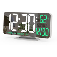 Kosumosu Alarm Clock For Bedroom, 6.7"" Led Desk Digital Clock,Mirror Clock,Dual Alarm Clock For Living Room With Seconds,Date,Week,12/24H,Dimming,Temp