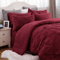 Bedsure California King Comforter Set - Cal King Bed Set 7 Pieces, Pinch Pleat Burgundy Cali King Bedding Set With Comforter, Sheets, Pillowcases & Shams