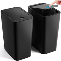 Itcprl Bathroom Trash Can With Lid, 2 Pack 4 Gallons/15 Liters Garbage Can With Pop-Up Lid, Small Plastic Trash Can, Slim Trash Bin Waste Basket For Bathroom, Bedroom, Office, Living Room(Black)