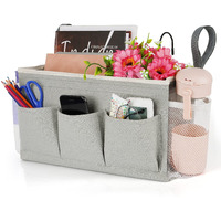Lilithye Bedside Storage Organizer With Fixed Straps And Water Bottle Holder For Home, College, Dorm, Bunk / Hospital Bed, Crib Bed Rails (Grey)