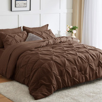 Cozylux King Size Comforter Set - 7 Pieces Comforters King Size Brown, Pintuck Bed In A Bag Pinch Pleat Bedding Sets With All Season Comforter, Flat Sheet, Fitted Sheet And Pillowcases & Shams