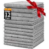 Homerhyme Hand Towels, 12 Pack 25''*15'' Microfiber Bathroom Hand Towels, Grey All-Purpose Quick Dry Lint Free Soft Absorbent Bulk Checkered Washcloths Bath Towels For Hotel Kitchen Salon