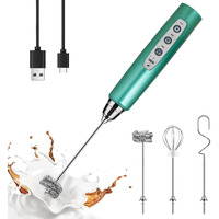 Yuswko Green Handheld Milk Frother Wand For Coffee, Rechargeable Electric Whisk With 3 Heads 3 Speeds Drink Mixer Coffee Frother For Latte, Cappuccino, Hot Chocolate, Egg