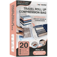 20 Travel Compression Bags, Hand Roll Up Travel Space Saver Bags For Luggage No Vacuum Needed, Cruise Ship Essentials (8 Large Roll/8 Medium Roll/4 Small Roll)