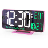 Kosumosu Pink Digital Clock 6.7In Desk Clock With Dual Alarm Clock, Dimming, 12/24H, Date, Day Of Week, Temp, Digital Led Clock, Alarm Clock For Table, Digital Calendar Table Clocks For Bedrooms