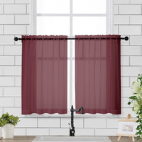 Chyhomenyc Window Sheer Curtains Tier Pair 36In Length, Short Voile Sheer Window Curtians For Small Window Bathroom Cafe Living Room Farmhouse, 2Pcs, 42W X 36L Inches, Rod Pocket, Burgundy
