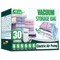 Hibag Vacuum Storage Bags With Electric Pump, 30 Pack Vacuum Seal Space Saver Bag For Clothes, Clothing, Pillows, Blanket Bedding Comforters