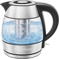 Chefman Electric Kettle - 1.2L 1500W Hot Water Tea Pot With Tea Infuser, Bpa Free, Auto Shut Off, Boil-Dry Protection, Removable Lid, Led Light, Cordless Glass Electric Tea Kettle - Stainless Steel