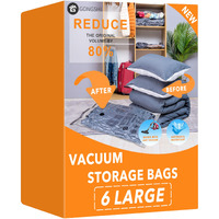 6 Large Vacuum Storage Bags,Space Saver Sealer Compression Bags For Blankets, Comforters, Pillows, Clothes Storage