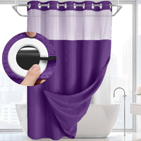 Yellyhommy No Hook Shower Curtain With Snap In Liner Set Less Time Waffle Shower Curtain For Bathroom 75"" L X 72"" W Deep Purple