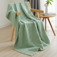 Phf 100% Cotton Waffle Weave Throw Blanket - Lightweight Washed Cotton Throw Blanket For Spring & Summer - 50""X60"" Aesthetic Breathable And Skin-Friendly Blanket For Room Decor & Office - Sage Green