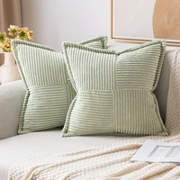 Miulee Light Green Corduroy Pillow Covers 20X20 Inch With Splicing Set Of 2 Super Soft Boho Striped Pillow Covers Broadside Decorative Textured Throw Pillows For Spring Couch Cushion Bed Livingroom