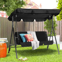 Aecojoy Outdoor Patio Swing Chair For Adults, 3-Seat Porch Swings With Adjustable Canopy, Outside Swing Bench With Removable Cushion, Suitable For Backyard, Garden, Yard, Poolside, Balcony (Black)
