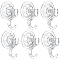 Vis'V Suction Cup Hooks, Small Clear Shower Suction Hooks Heavy Duty Vacuum Suction Cups With Hooks Removable Reusable Bathroom Suction Hooks For Tile Wall Window Glass Door - 6 Pcs
