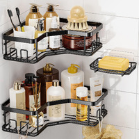 Maxiffe Shower Caddy, 3-Pack Shower Organizer With Soap Holder, Corner Shower Caddy With 8 Hooks, Wall Mounted Shower Shelf For Bathroom, Kitchen, Countertop, Black