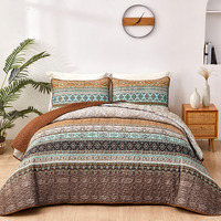 Wongs Bedding Boho Fall Queen Quilt Set, Brown Bohemian Queen Quilt Bedding Set, Lightweight Microfiber Bed Decor Bedspread For All Season 96""X90""(3 Pieces)