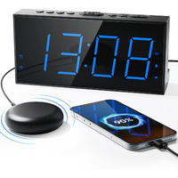 Loud Alarm Clock With Bed Shaker, Vibrating Alarm Clock For Heavy Sleepers Hearing Impaired Deaf Teens, Dual Alarm Clock With 7.5 Large Led Display, Usb Charger, Dimmer, Snooze & Battery Backup