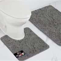 Gorilla Grip Bathroom Rug Sets, Soft Chenille 2 Piece Area Rugs Set, Toilet Base Mat And 30""X20"" Carpet, Absorbent Microfiber Washable Mats Dry Quickly, Home D  Cor And Bath Room Accessories, Grey