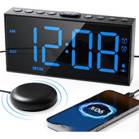 Extra Loud Alarm Clock For Heavy Sleepers Adults,Bed Shaker Alarm Clock With 2 Alarms For Everyday/Weekday/Weekend,Dimmer,Snooze,Usb Charging Port,12/24H Dst,Vibrating Clock For Hard Of Hearing/Teens